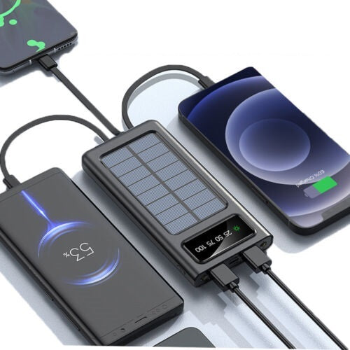 Solar Charger 30000mAh with 4 USB Ports and Integrated Cables