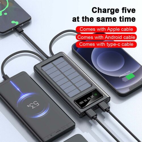Solar Charger 30000mAh with 4 USB Ports and Integrated Cables