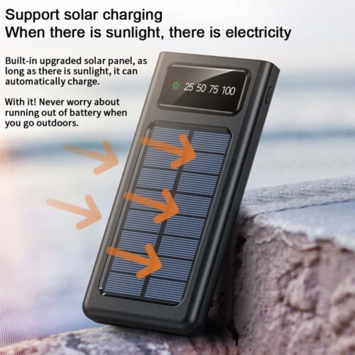 Solar Charger 30000mAh with 4 USB Ports and Integrated Cables
