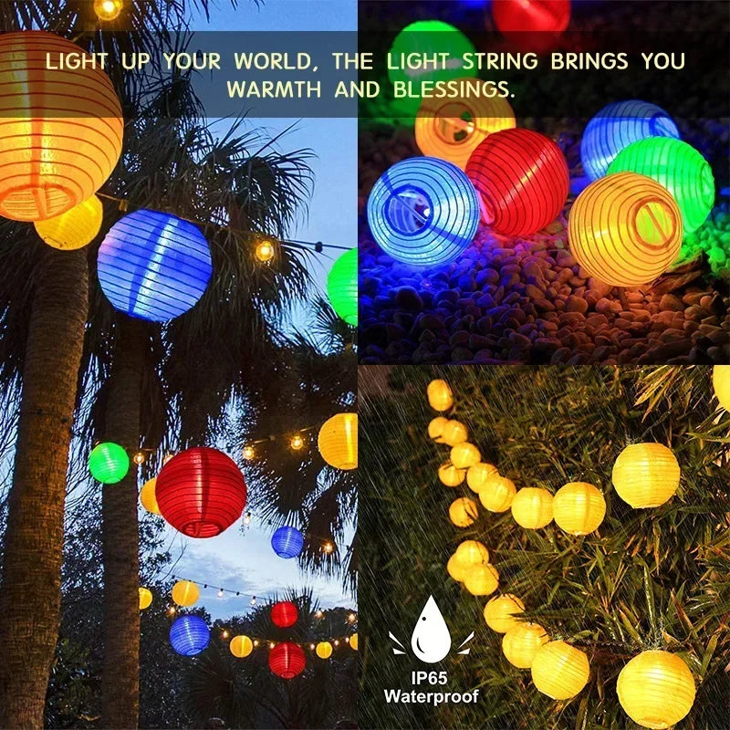 Solar LED Lantern String Lights – IP65 Waterproof Design