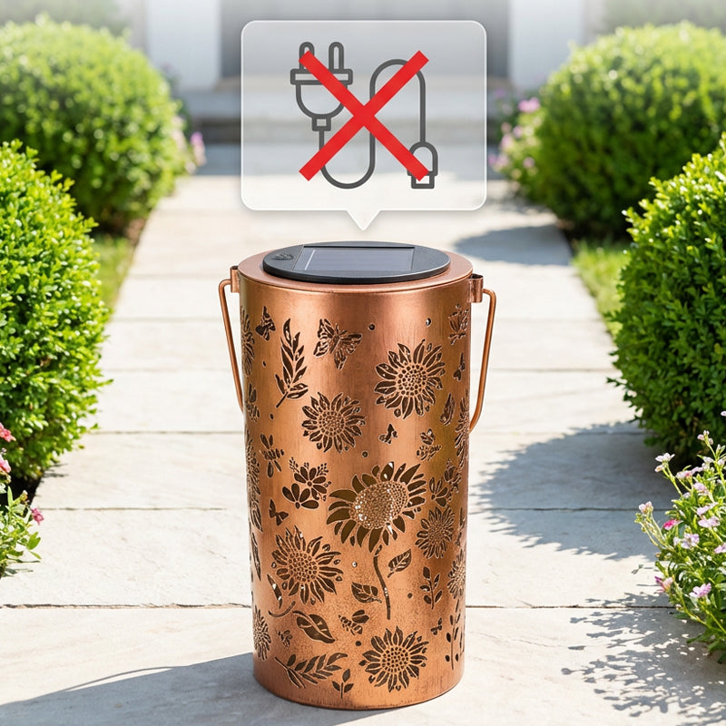 Solar garden lamp featuring sunflower design