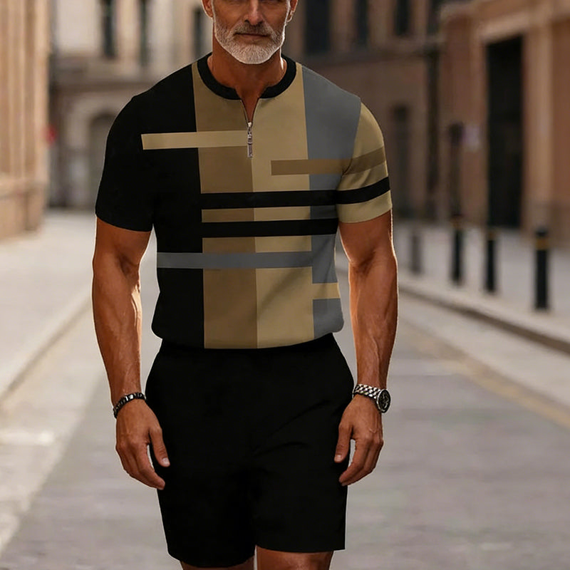 Marsten™ – Tailored Zip-Collar Shirt and Shorts Set for Men