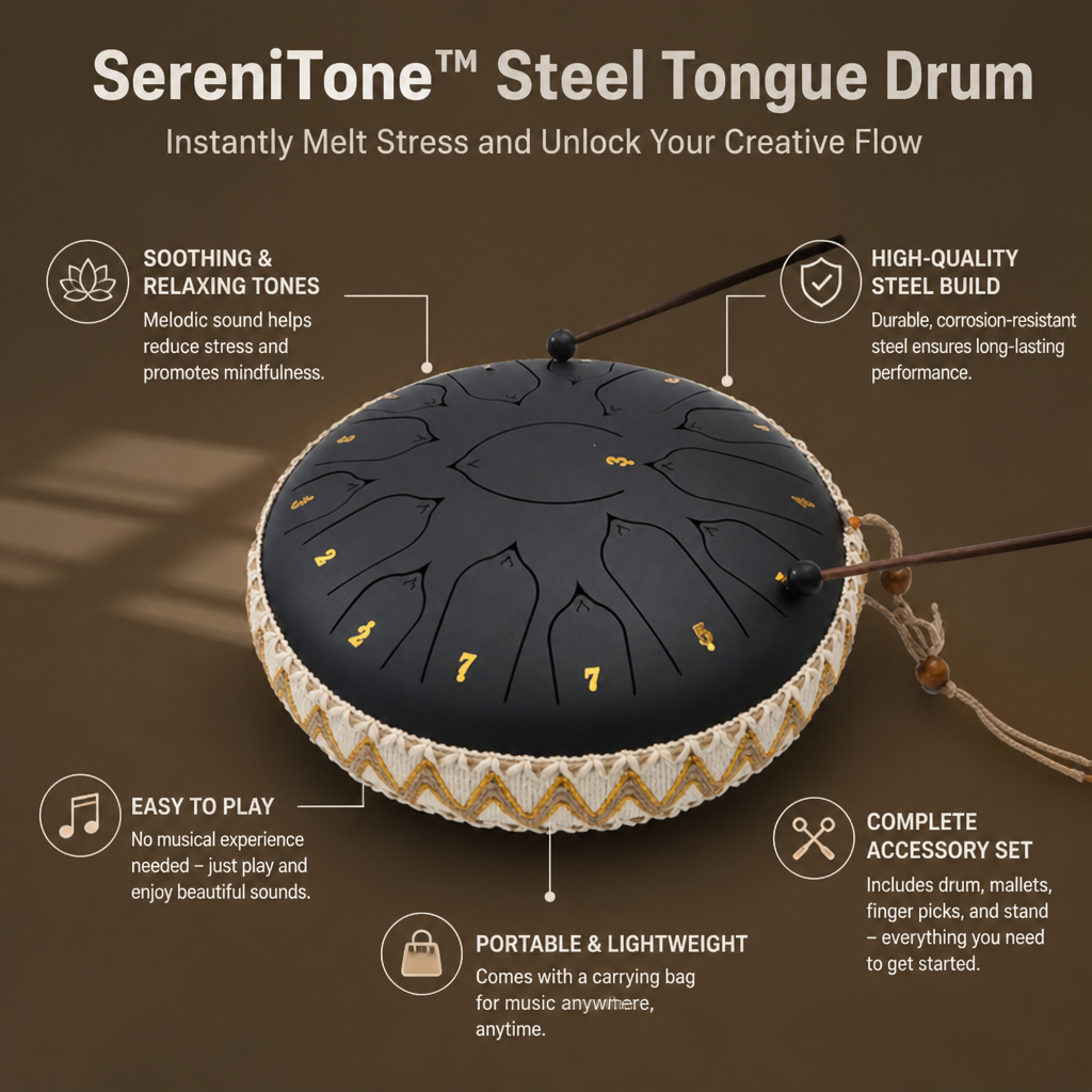 SereniTone™ Steel Tongue Drum — Instantly Melt Stress and Unlock Your Creative Flow