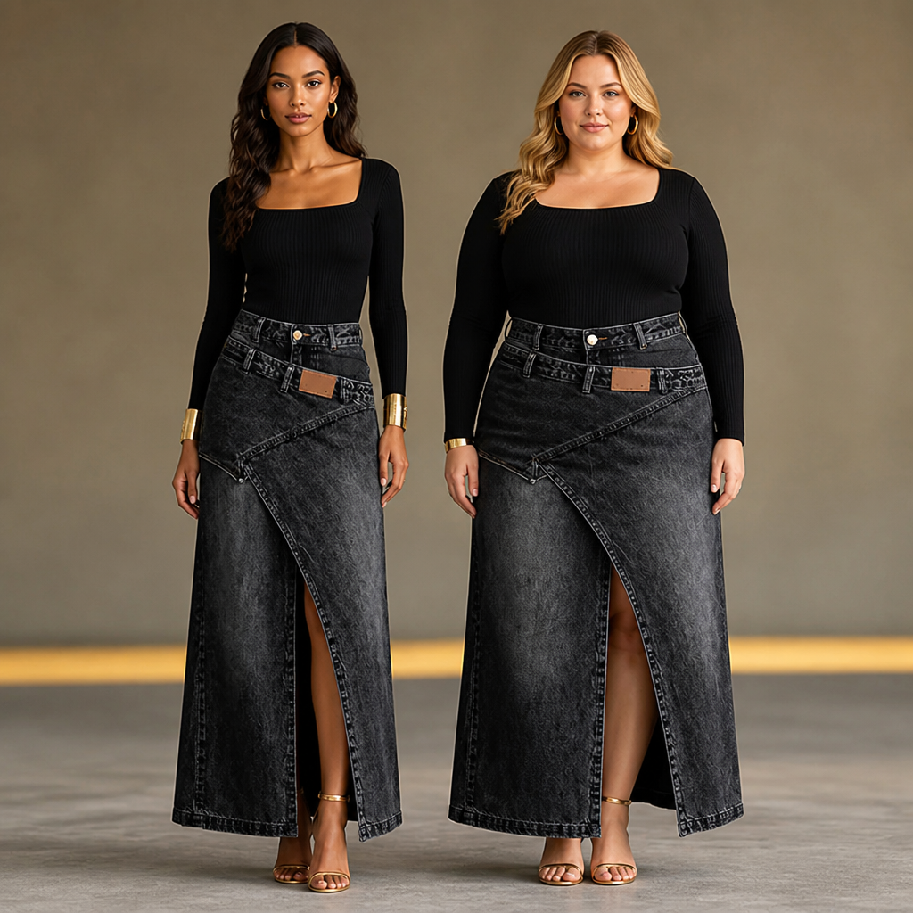 SuraDenim™ Maxi Skirt — Command Every Room with Effortless, Head-Turning Confidence