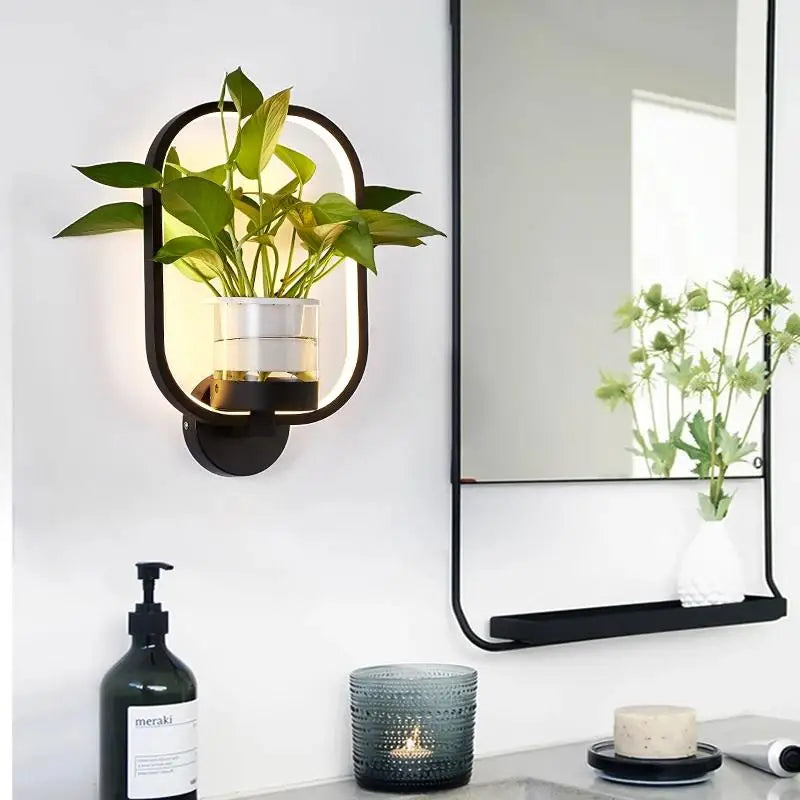 LED Botanical Wall Light with Glass Vase – Oval & Round