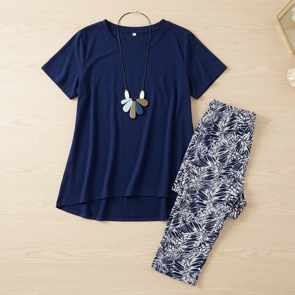 Ariselle™ – Relaxed Two-Piece Set with Soft Top and Printed Pants