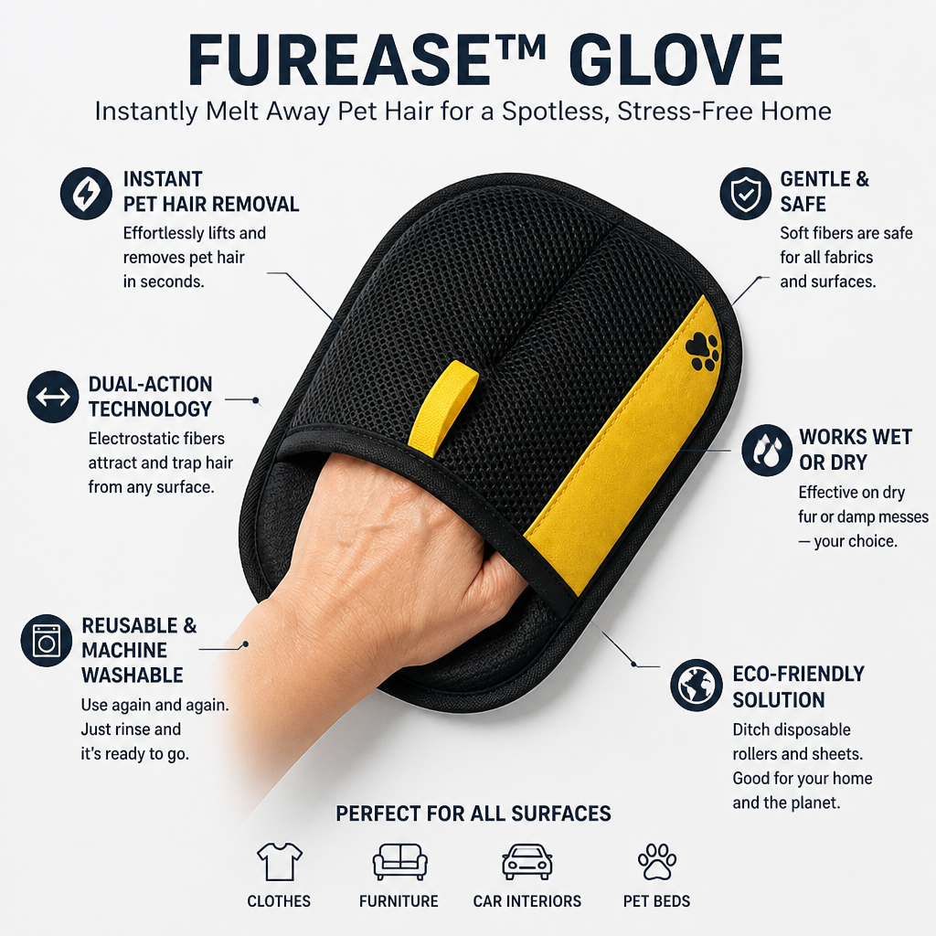 FurEase™ Glove — Instantly Melt Away Pet Hair for a Spotless, Stress-Free Home
