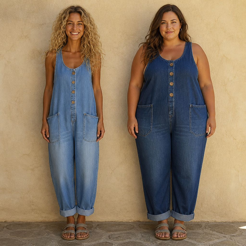 VelaStream™ – Relaxed Button-Front Denim Jumpsuit with Roomy Pockets
