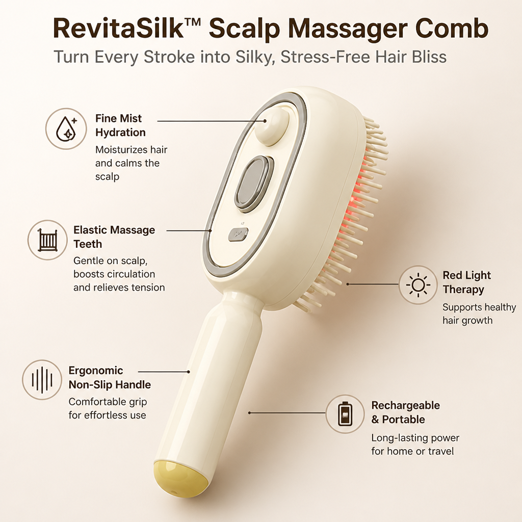 RevitaSilk™ Scalp Massager Comb — Turn Every Stroke into Silky, Stress-Free Hair Bliss