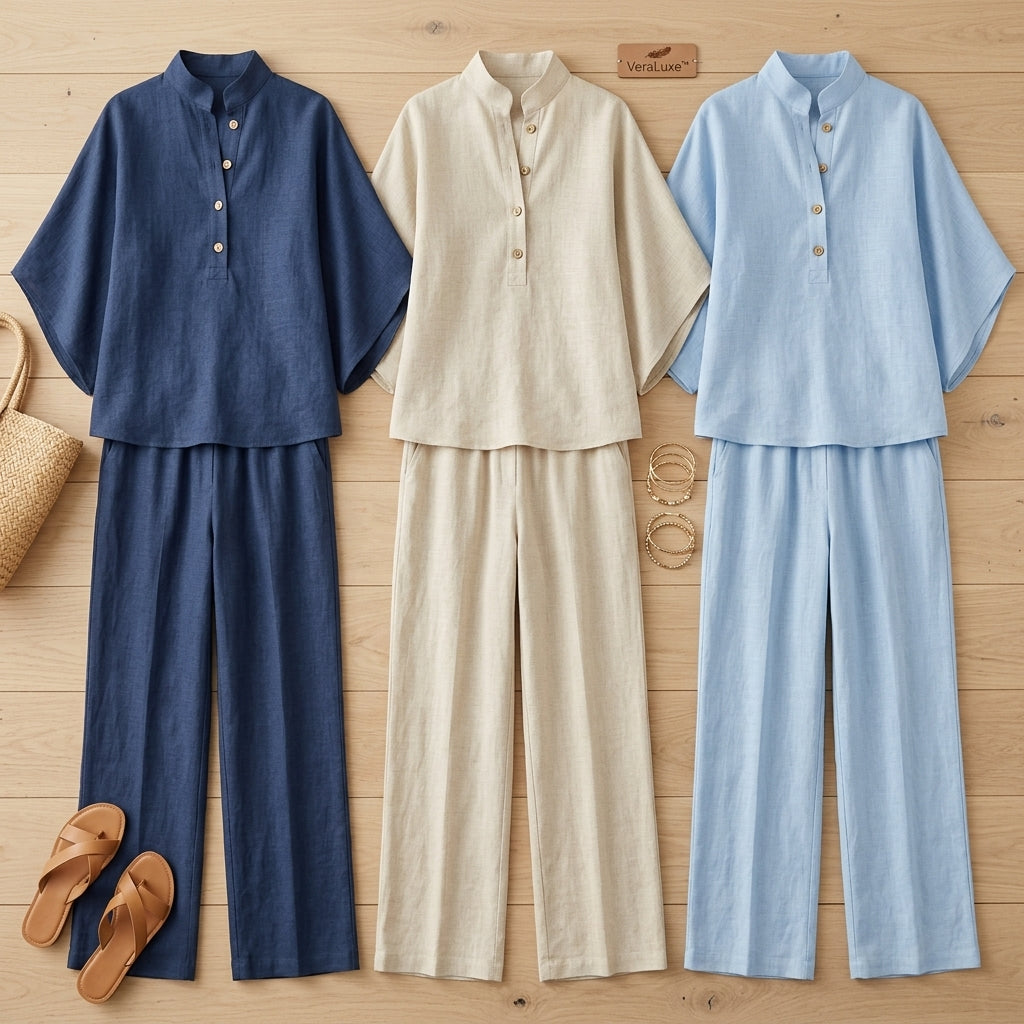 VeraLuxe™ – Relaxed Linen Two-Piece Set with Wide-Leg Pants