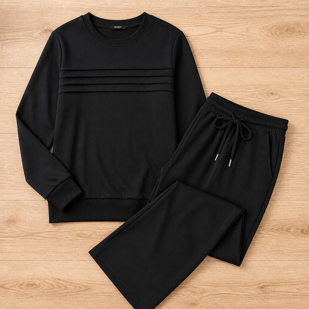 LuxeLoom™ – Relaxed Pleated Lounge Set with Wide-Leg Drawstring Pants