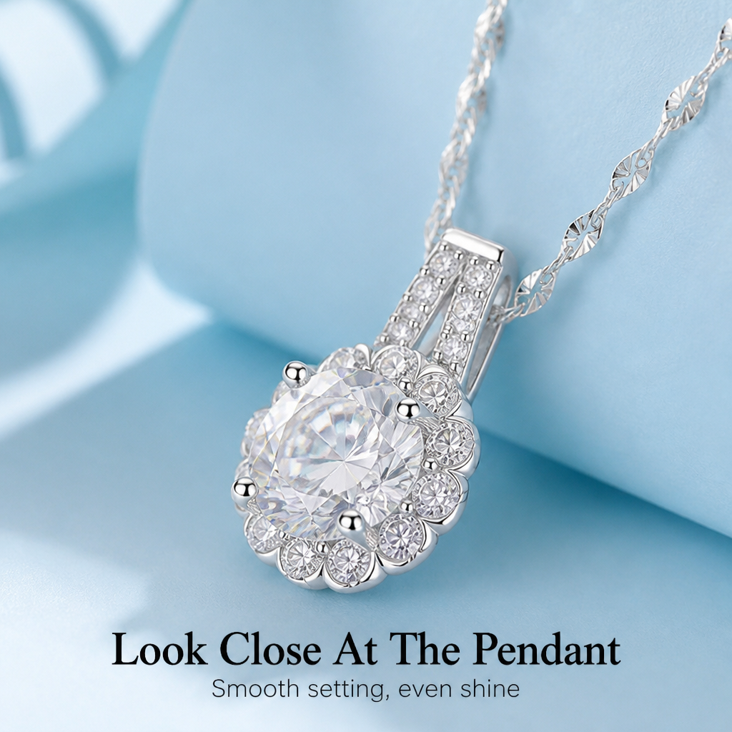 LumaRay™ – Brilliant-Cut Floral Halo Pendant Necklace in Sterling Silver