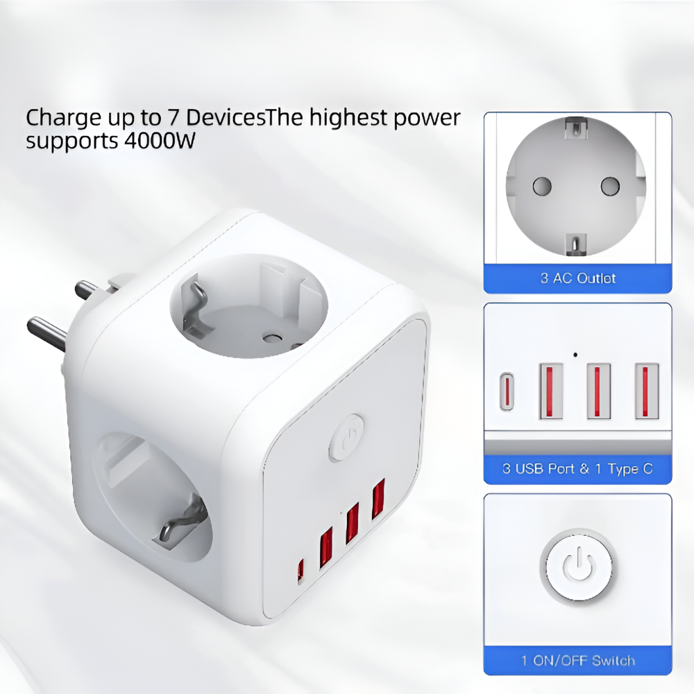 Cube Power Board | Multi-Socket | Overload Safety with On-Off Switch | PowerCube