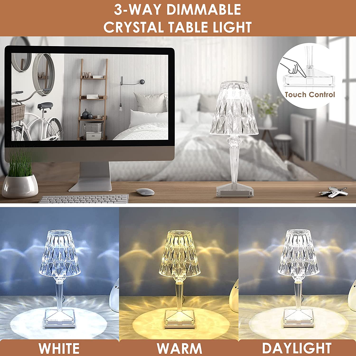 LED Glass Crystal Table Lamp