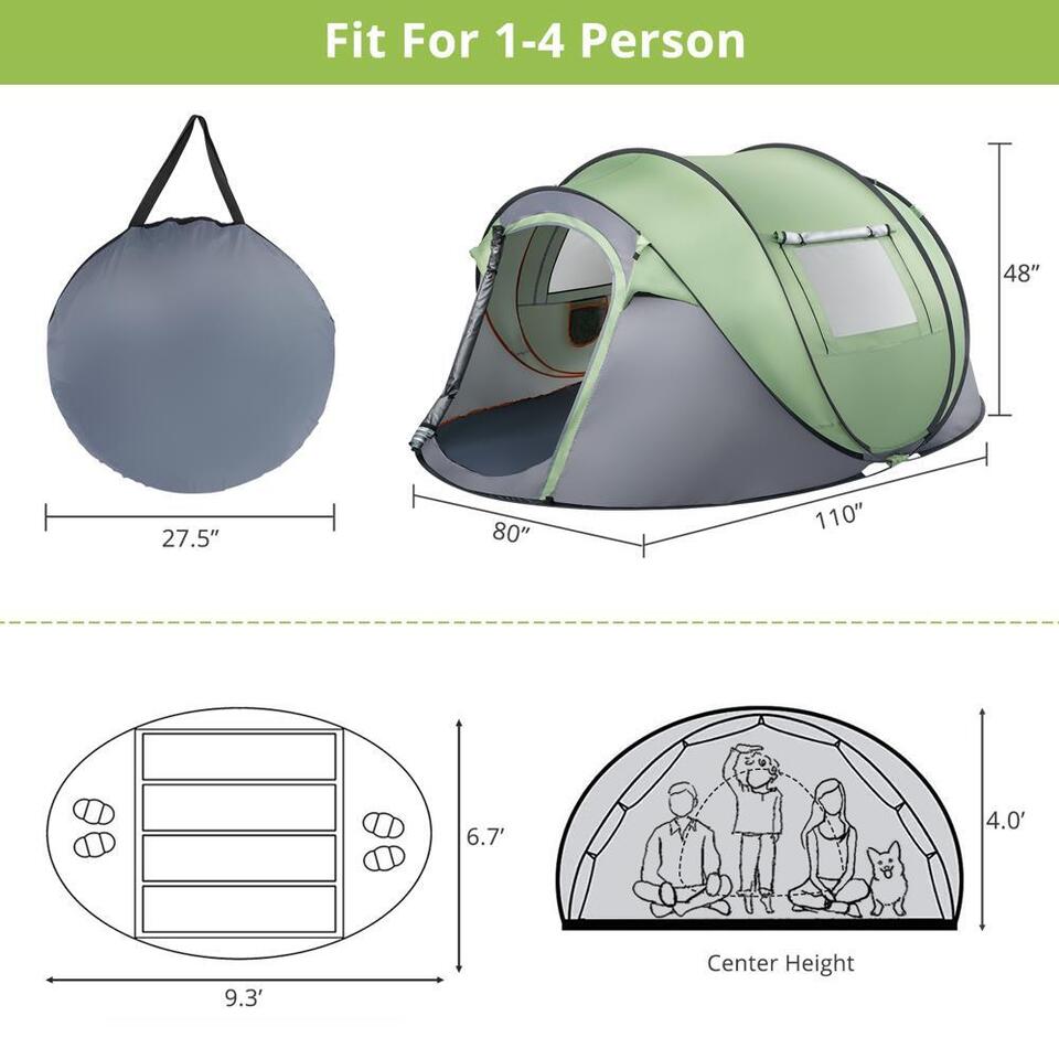 Waterproof Pop-Up Tent for 4 People - Automatic Assembly