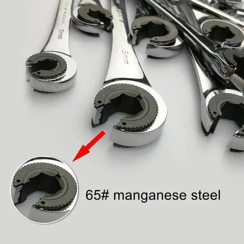 Ratchet wrench for open pipes (fixed head - flexible head 2 IN 1)