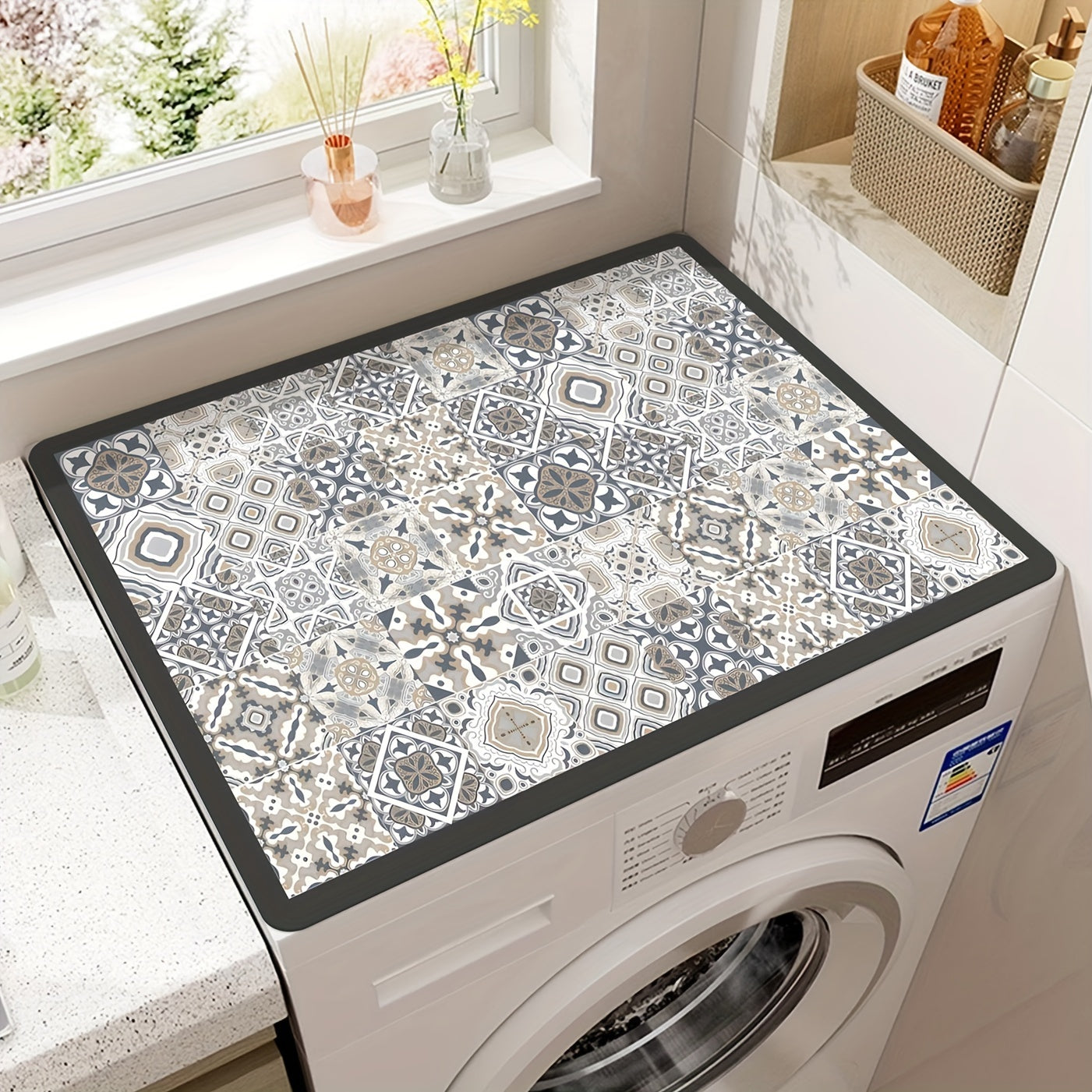 Retro Mosaic Washing Machine Cover Mat