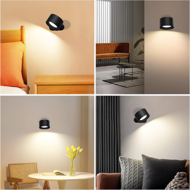 Rechargeable LED Wall Lamp with 360° Rotatable Head – Touch Sensor, Wire-Free Installation