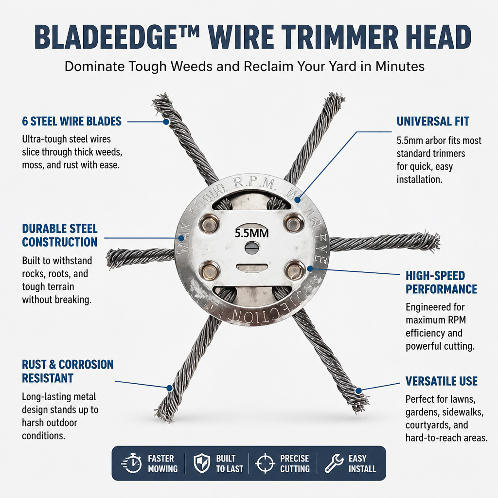 BladeEdge™ Wire Trimmer Head — Dominate Tough Weeds and Reclaim Your Yard in Minutes