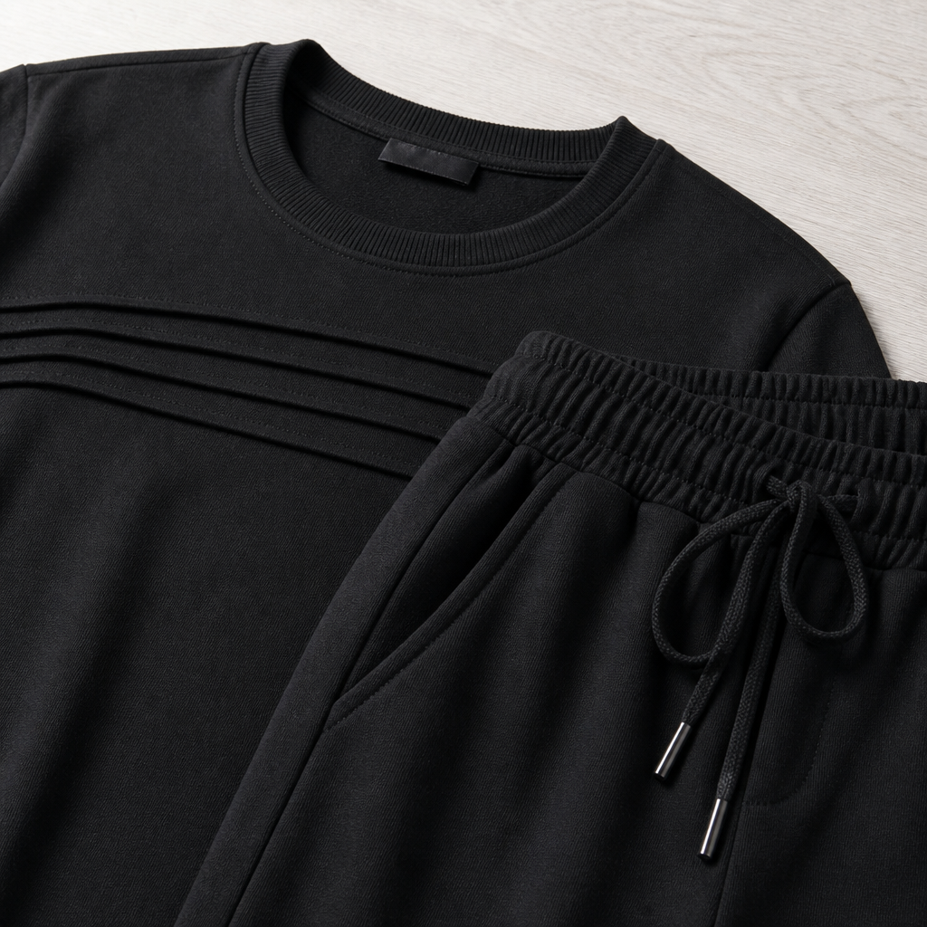 LuxeLoom™ – Relaxed Pleated Lounge Set with Wide-Leg Drawstring Pants
