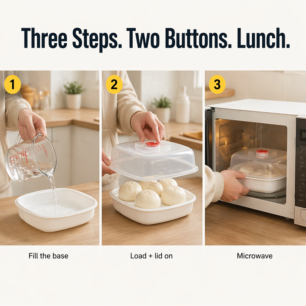 VaporLux™ — Steam Dumplings, Fish & Veggies Right in Your Microwave