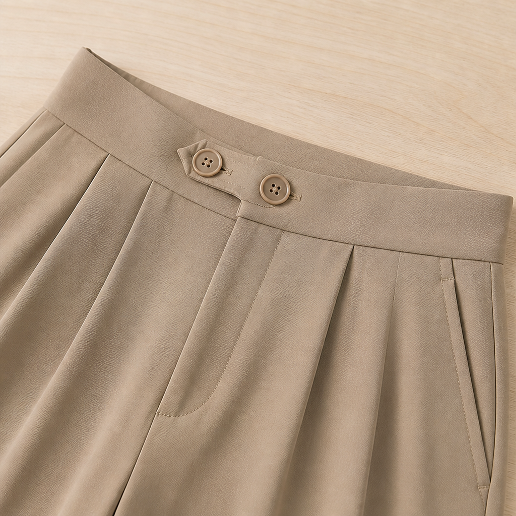 VivaLume™ – High-Waist Pleated Wide-Leg Trousers with Button Waist Detail