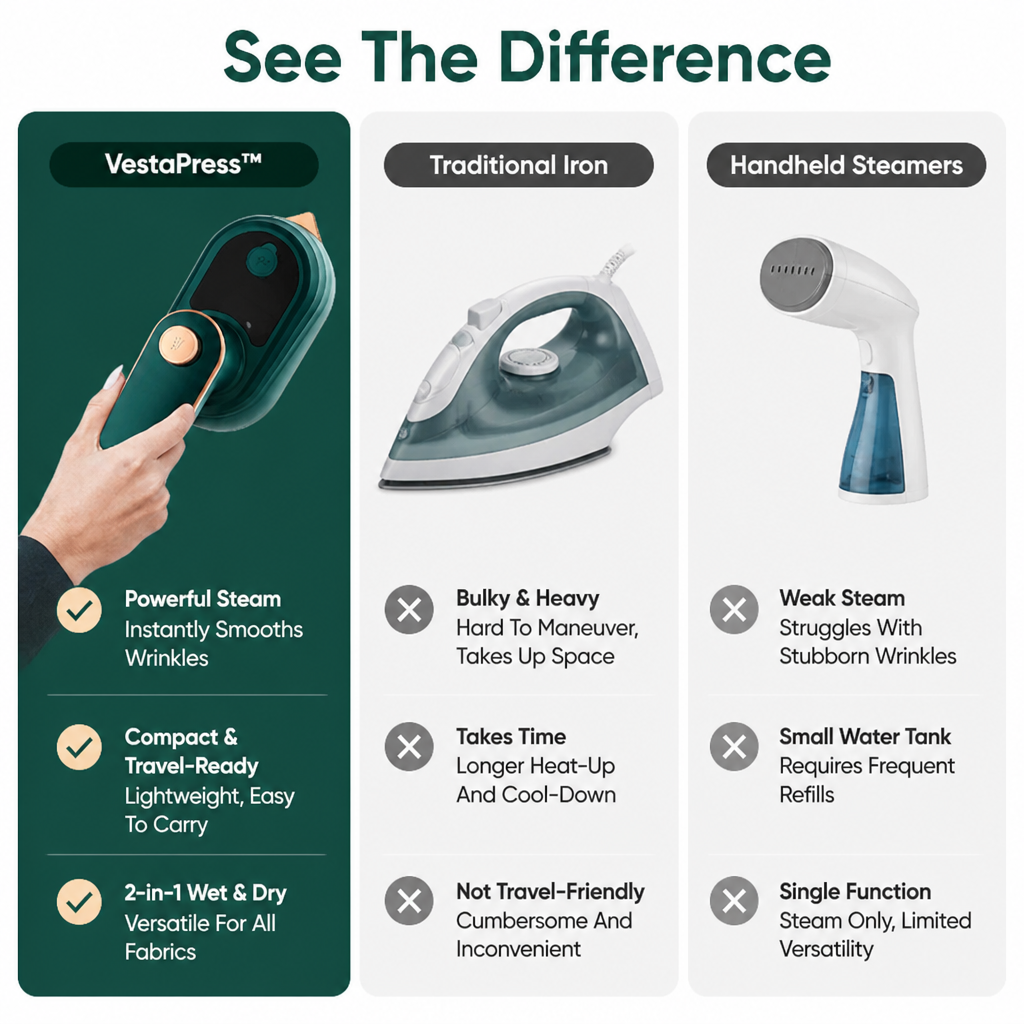 VestaPress™ — Look Flawless Instantly with Precision Steam Power Anywhere