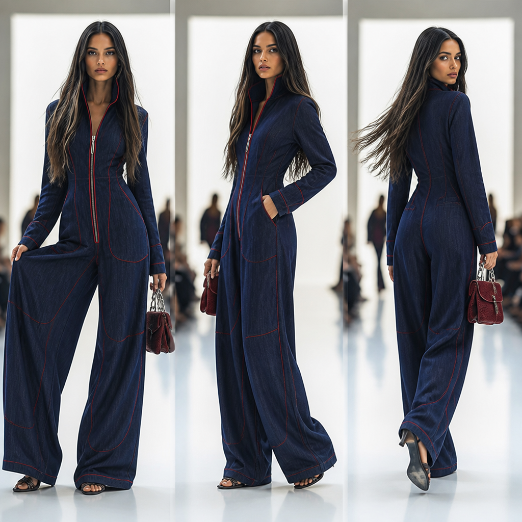 Velozia™ – Waist-Sculpting Wide-Leg Denim Jumpsuit with Zip Front