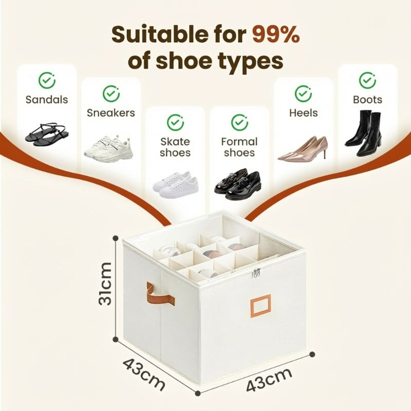 Foldable Fabric Shoe Storage Box with Lid