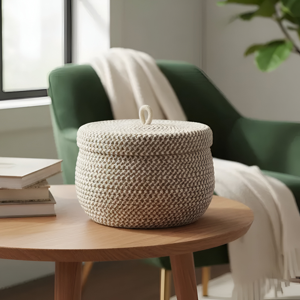 Handwoven Storage Basket | Round Woven Basket | Boho Style | CasaWeave