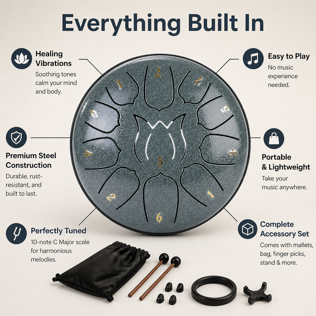 SereniTone™ Steel Tongue Drum — Instantly Melt Stress and Unlock Your Creative Flow