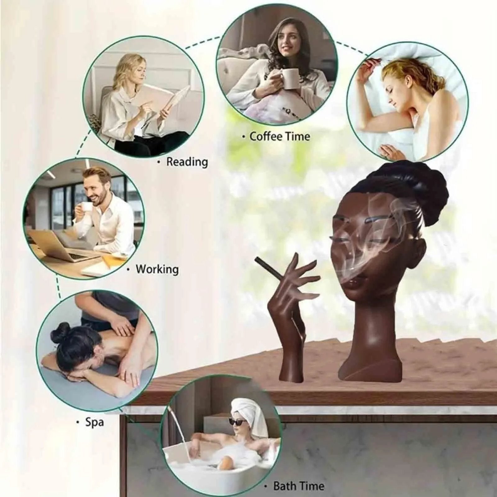 African Woman Head Incense Burner