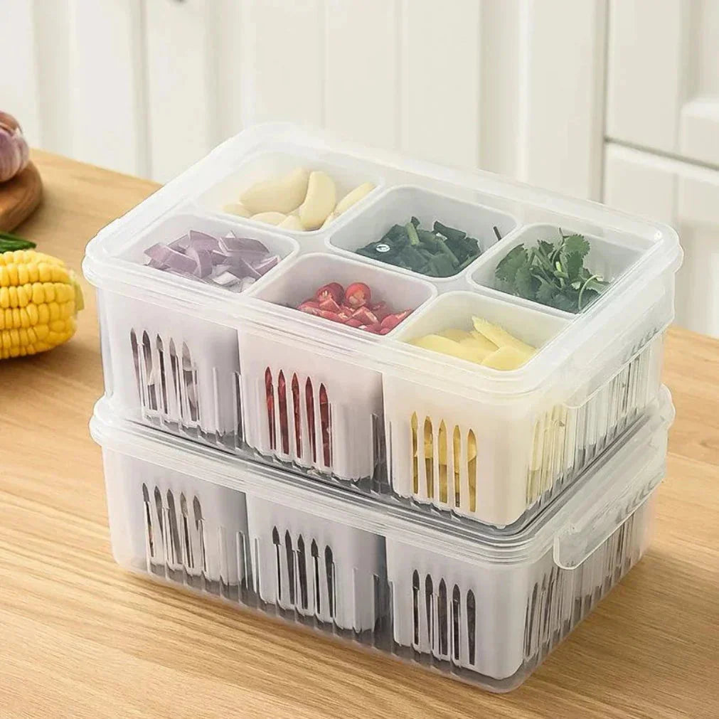 Refrigerator Storage Container | Moisture-Resistant Drain Insert | Stackable Tray | CoolClear