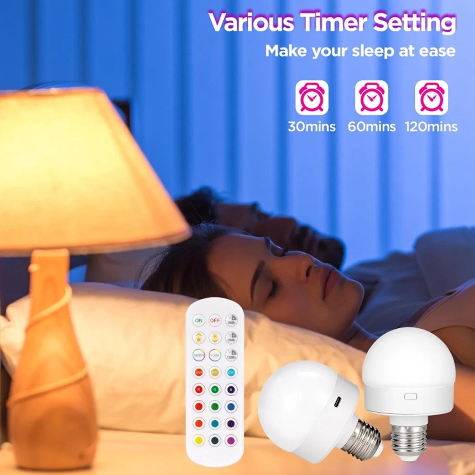 Rechargeable E27 RGB LED Lamp with Remote Control – Wire-Free Setup