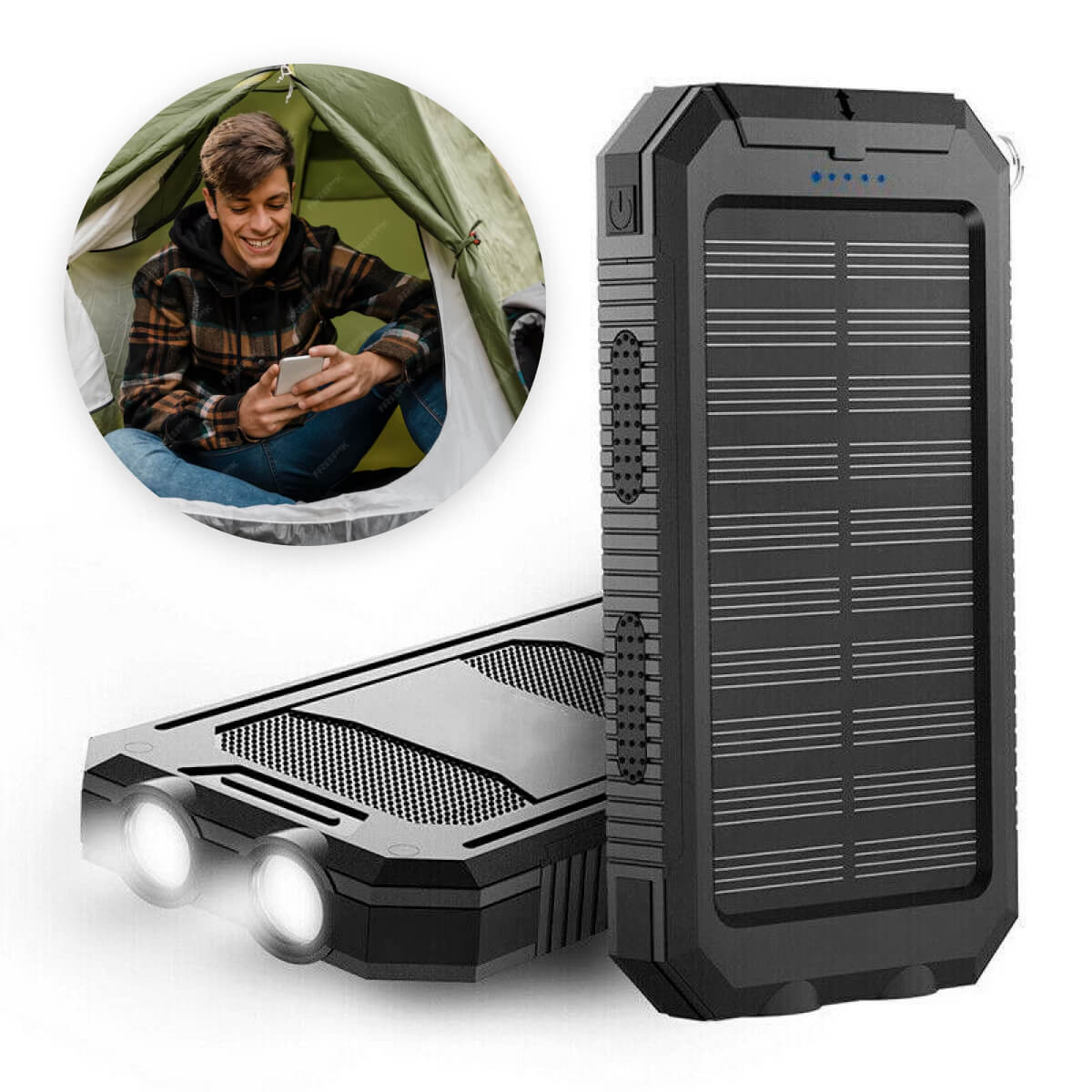 Portable Solar Charger with Dual USB Output – Water-Resistant Power Bank