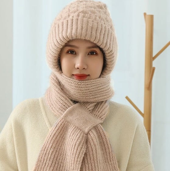 Warm Hat Scarf Set with Built-in Face and Ear Protection