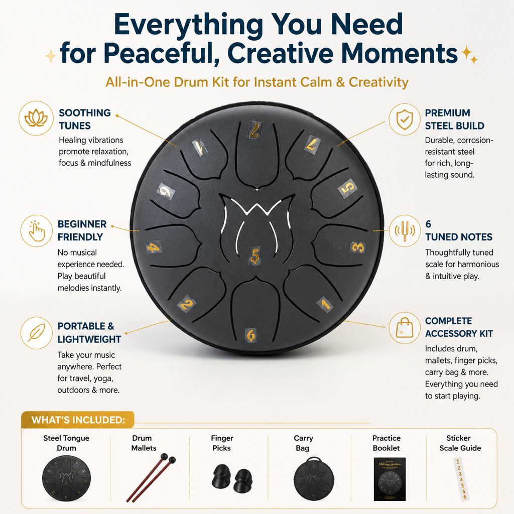 SereniTone™ Steel Tongue Drum — Instantly Melt Stress and Unlock Your Creative Flow