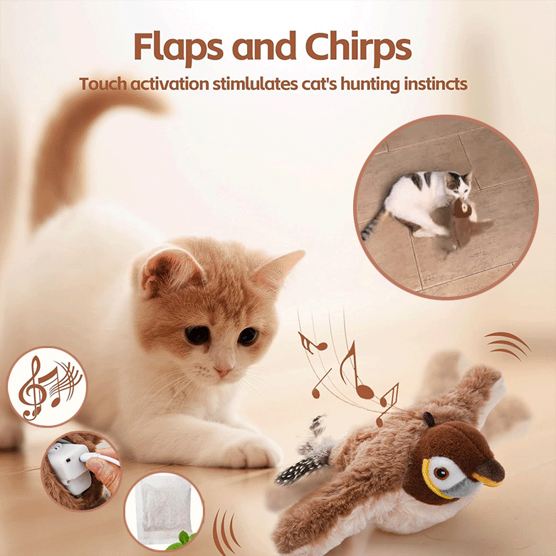 Touch-Activated Chirping Plush Cat Toy (Indoor)