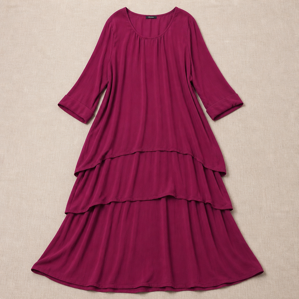 VeroLuxe™ – Flowy Tiered Maxi Dress with Cape Sleeves