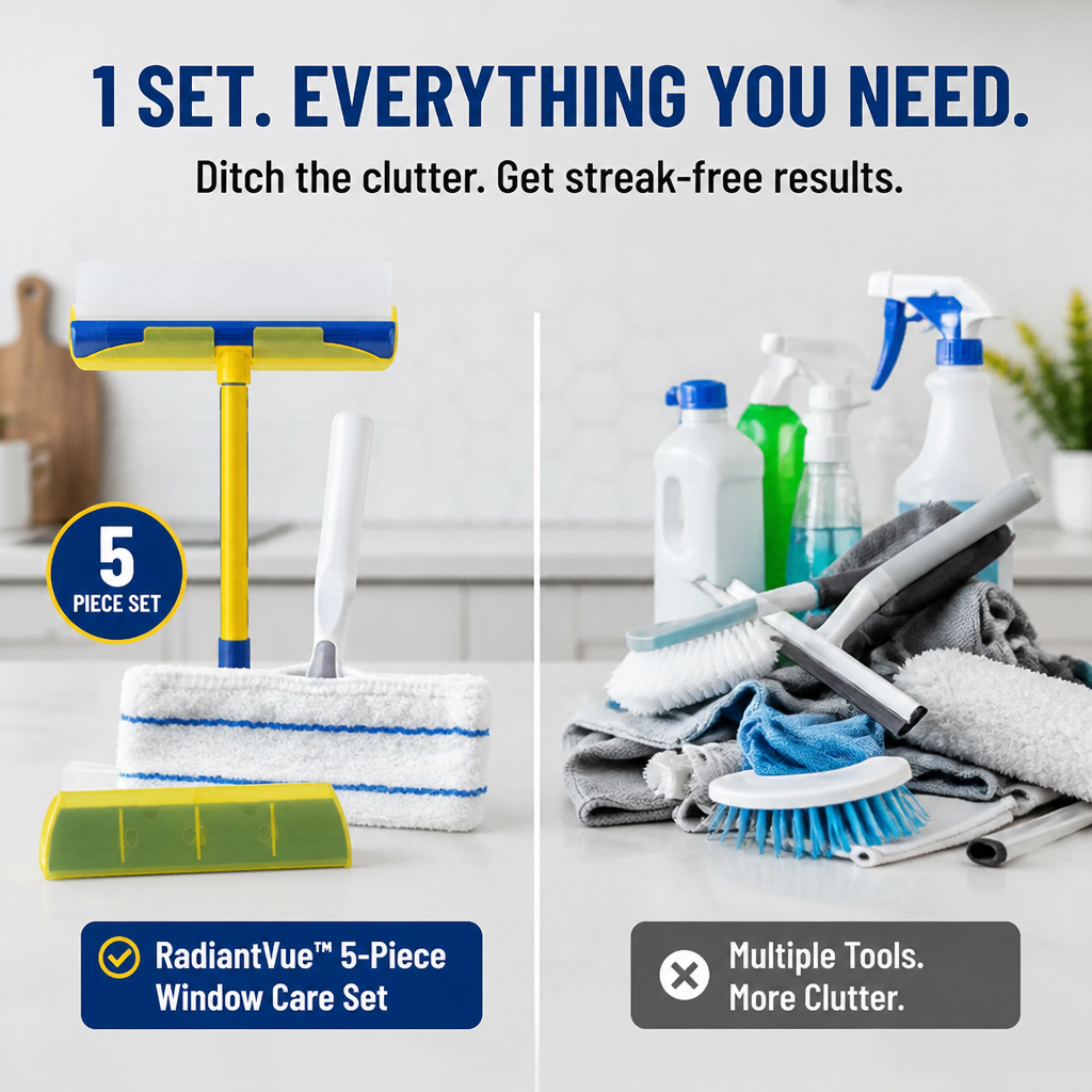 RadiantVue™ 5-Piece Window Care Set — Effortless, Streak-Free Shine That Makes Every Surface Dazzle Instantly