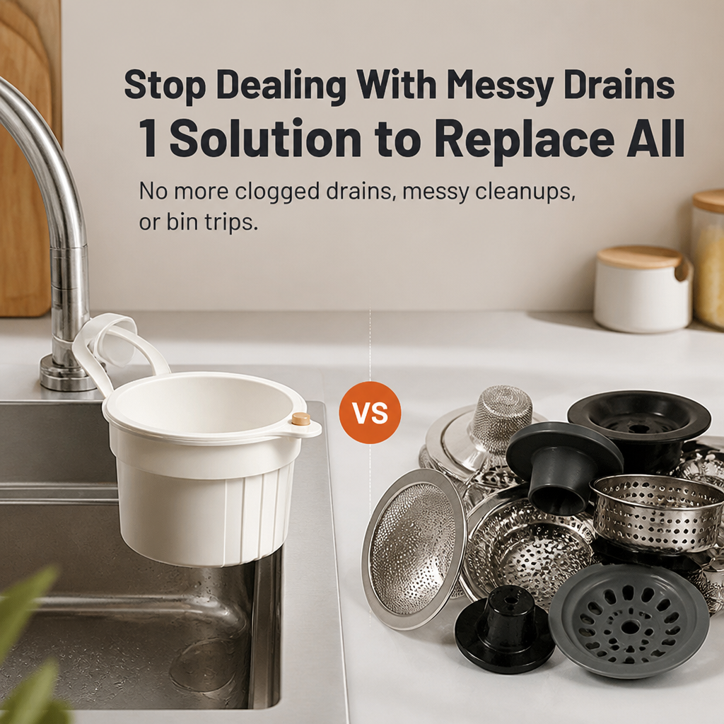 AquaSweep™ — Snap On, Stop Clogs, and Toss Scraps Without Lifting a Finger