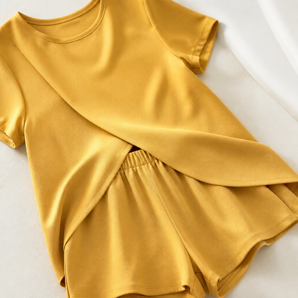SolaraEase™ – Relaxed Tulip-Hem Top & Shorts Summer Set