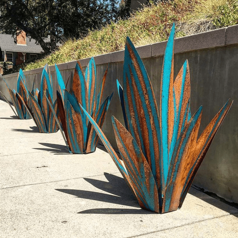 Turquoise Copper Outdoor Sculpture - Metal Agave Garden Light