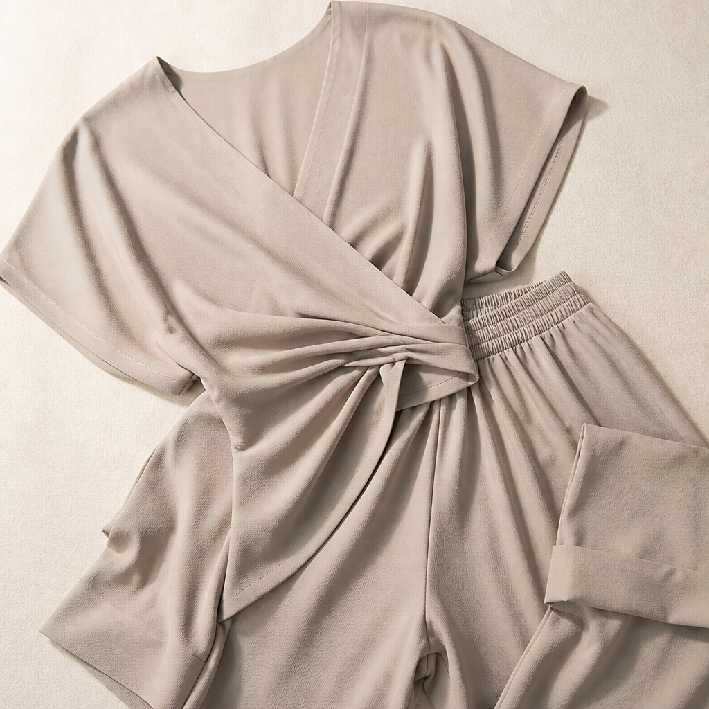 SolaraLuxe™ – Wrap-Front Wide-Leg Jumpsuit with Twist Waist