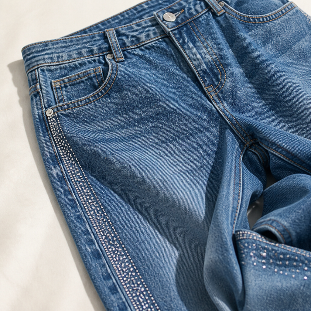 LumiVerve™ Wide-Leg Rhinestone Jeans — Flaunt Your Curves with Effortless Comfort and Sparkling Confidence