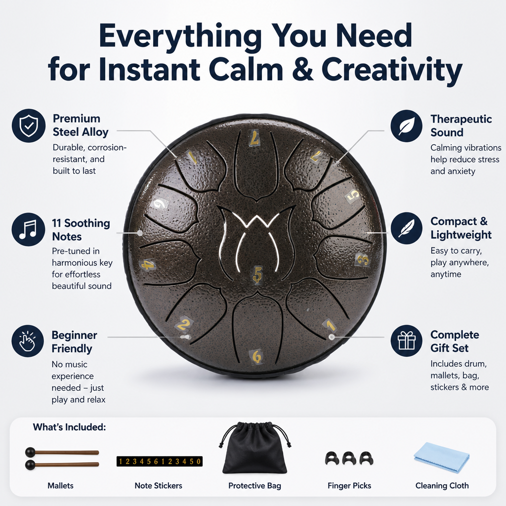 SereniTone™ Steel Tongue Drum — Instantly Melt Stress and Unlock Your Creative Flow