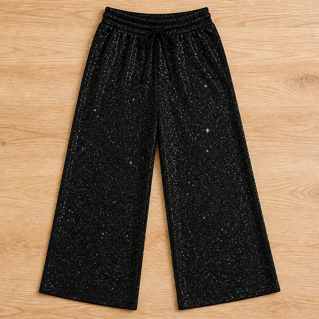 Brillique™ – Sparkling Wide-Leg Sequin Pants with Elastic Drawstring Waist