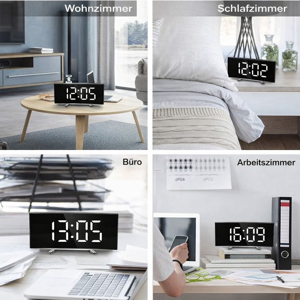 Digital Timepiece | LED Mirror Alarm Display | Auto-Dimming Anti-Glare | CurveClock