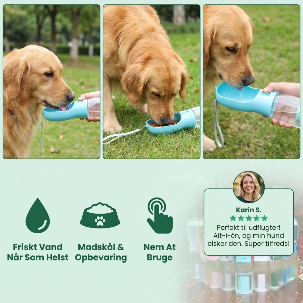 3-in-1 Dog Water Bottle with Food Container