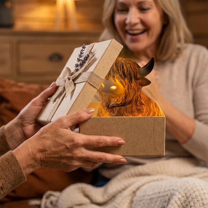 Highland Cattle Night Lamp Crafted from Resin – Decorative Lighting with Cozy Amber Glow